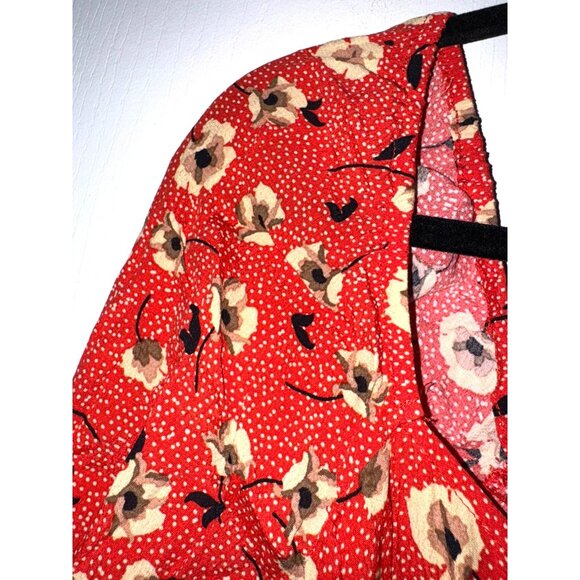 Lovestitch Women's Red Floral Long Sleeve Blouse S With Square Neckline & Peplum - Picture 3 of 11